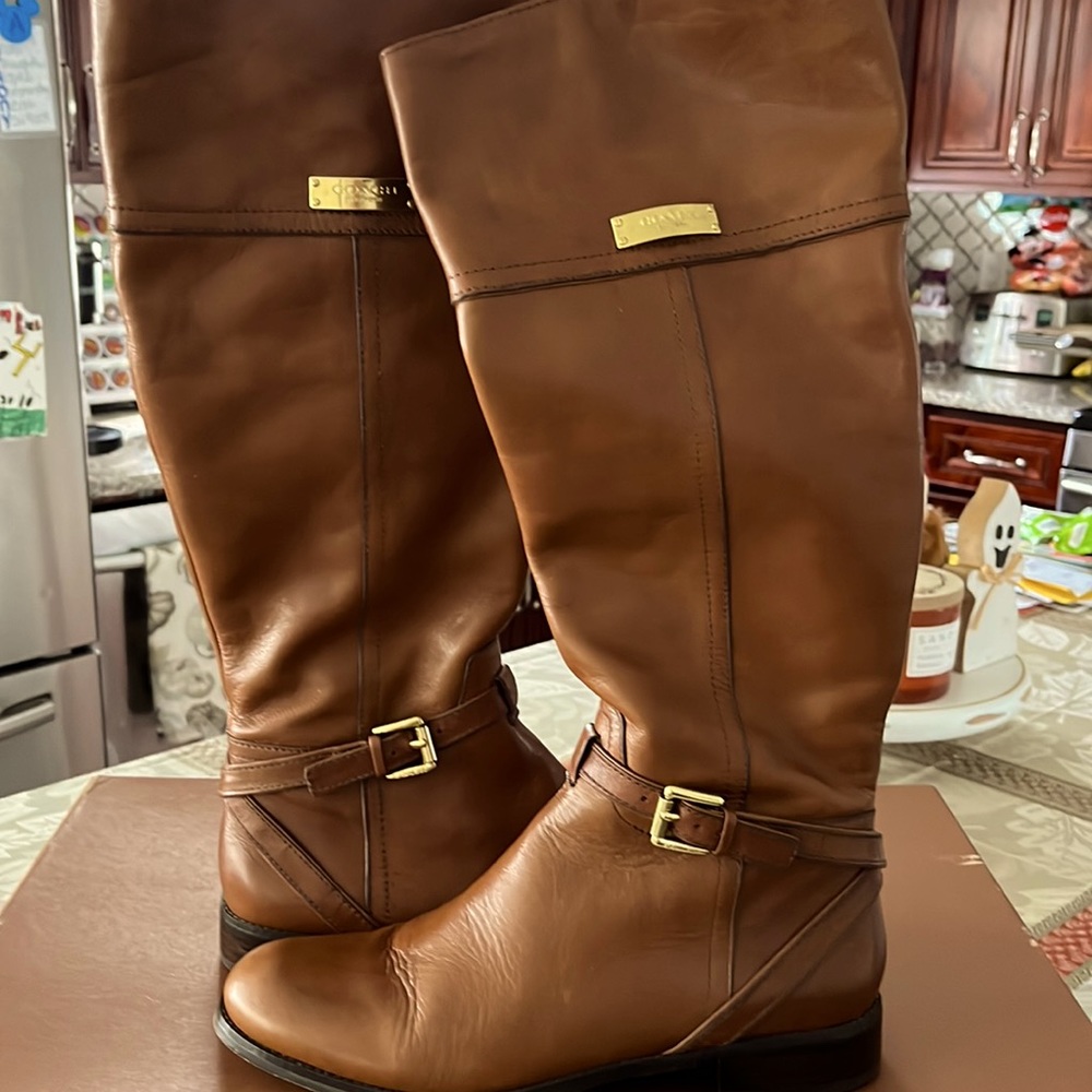 Coach Ladies Mika calf boots color is Chestnut size 8